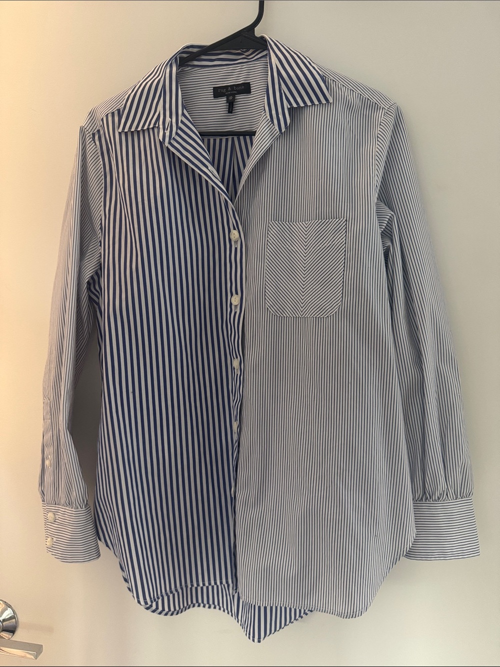 rag & bone Blue and White Striped Panel Button-Up Shirt